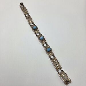 Vintage Gold Vermeil 800 Silver Filigree Turquoise Glass Bracelet 7"